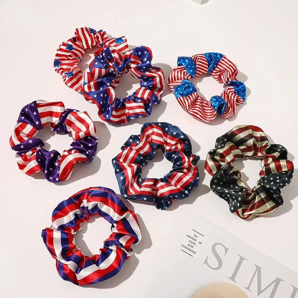 

USA Flag Hair Band Girls Elastic Hair Band Ponytail Holder Scrunchies Fashion Holiday Party Hair Accessories Wholesal