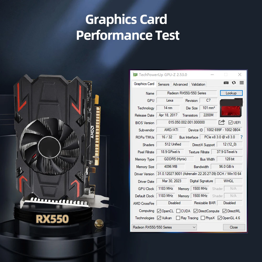 RX550/GT730/GT610 سطح المكتب بطاقة الرسومات PCI-E3.08X DDR5 4GB بطاقة الفيديو 128 بت بطاقة الرسومات الكمبيوتر DP + DV1 + HDMI-متوافق