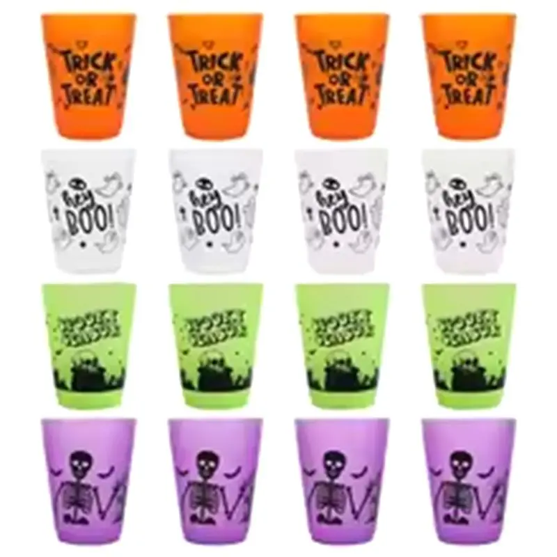 

AS60-For Halloween Party Home Table Decoration Supplies 16Pcs Boo Skull Plastic Drinking Cups For Halloween Juice Cocktail
