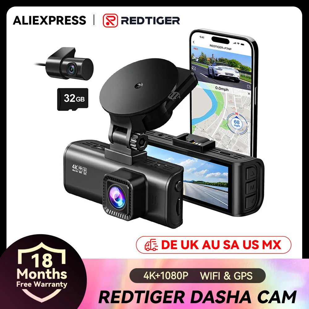 REDTIGER F7NP 4K cámara de salpicadero para coches pantalla IPS de 3,18 pulgadas Mini cámara de salpicadero grabadora Dvr de coche para modo de estacionamiento 24H WiFi GPS incorporado