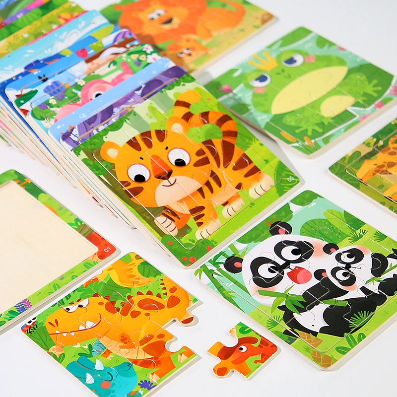 Montessori drewniane dzieci kreskówki zwierząt wzór Puzzle zabawka do wczesnej edukacji 2-7 lat