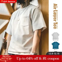 Maden Vintage 320g Heavyweight Air Layer T-shirts Men Casual Oversized T Shirt Pocket Short Sleeve Tees Summer Breathable Tops