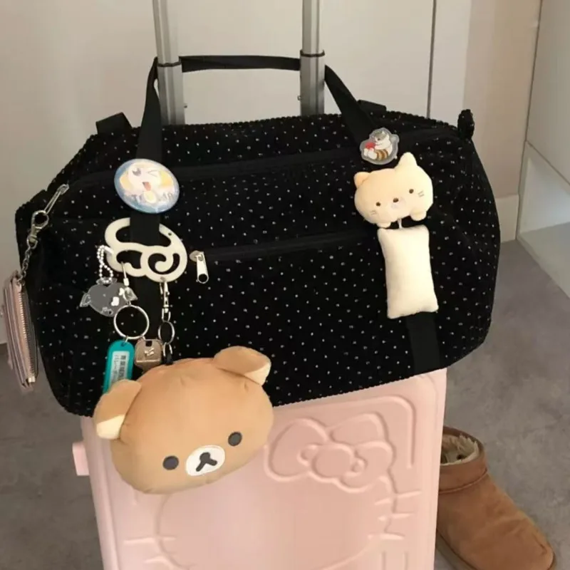 

Large Capacity Casual Black Tote Bag Polka Dot Print Korean Luggage Bags Zipper Trendy Canvas Handbag Versatile Travel Bag Women