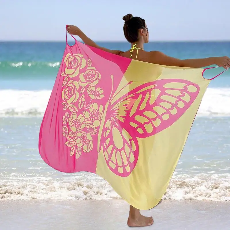 Beach Cover Up Spaghetti Strap Beach Dress Wrap With Butterfly Print Skin Friendly Breathable Sarongs Beach Backless Wrap For