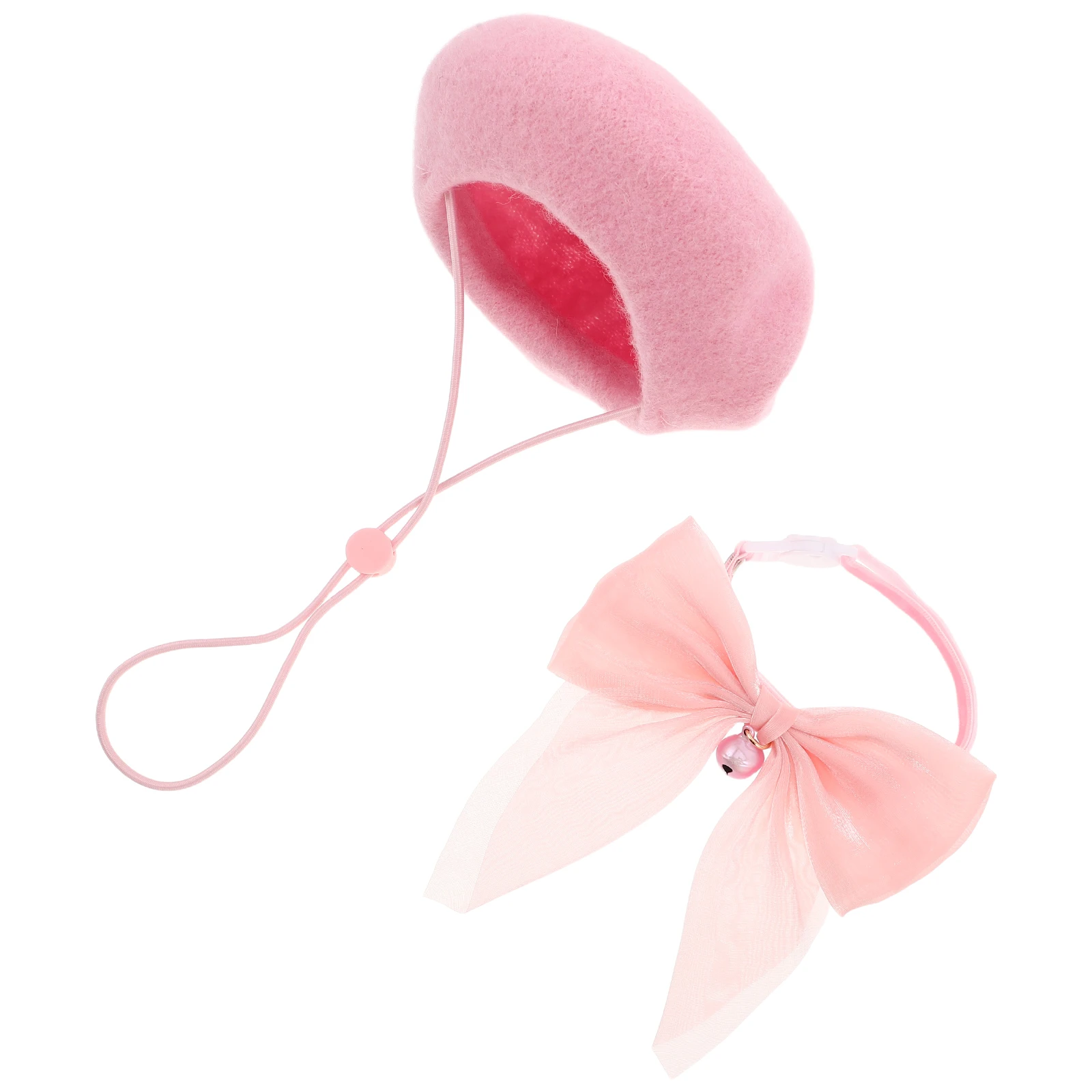 

Hat Set Cat Beret Adjustable Bowtie Collar Bell Small Dogs Daily Use Party Costume Wool Material Kitten Accessories Dog Collar