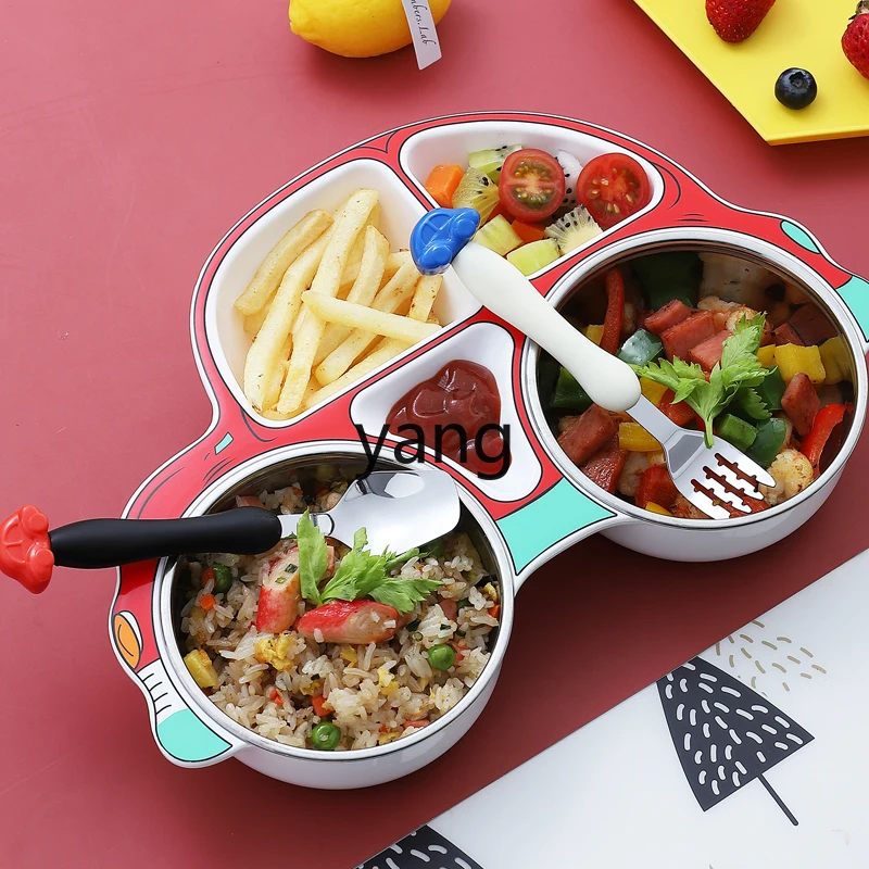 L'm'm Children's Dinner Plate Divided Stainless Steel 304 Deepen Baby Learn to Eat Rice Bowl Tableware Suit