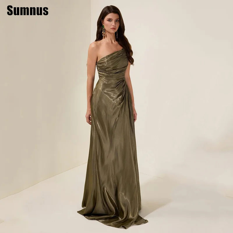 

Sumnus Elegant Mermaid Evening Dresses One Shoulder Pleats Silk Satin Formal Gala Dresses فساتين سهرة Customized