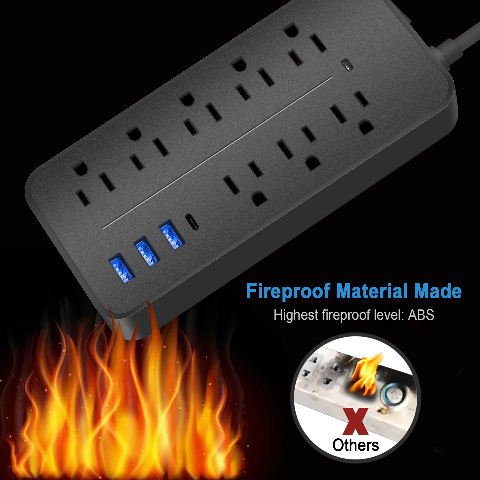 Power Strip US Plug AC Outlets Multitap Electrical Socket Extension Cord With USB C Ports Fast Charging Network Filter Adapter