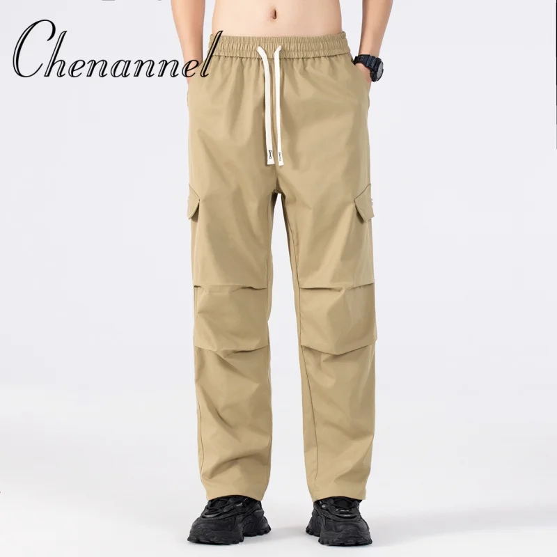 

Men's loose pleated American straight-leg cargo pants large-sized drawstring casual pants for boys and teenagers