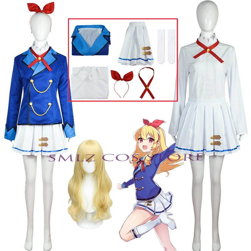 Hoshimiya Ichigo Cosplay Anime Aikatsu Cosplay Costume Blue JK Uniform Dress Wig Suit Halloween Party Role Play Outfit for Women