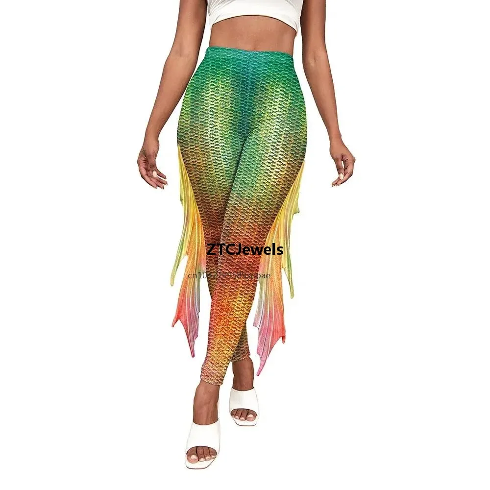 Mermaid Scale Printed Leggings 3D Fish Scale Cosplay Pants Women Yoga Pants Tight Fitted Casual Fashion Bottoms - view 2