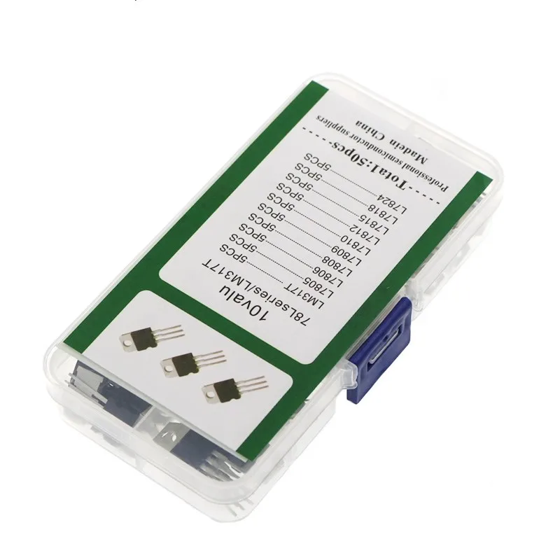 50 قطعة من ترانزستورات سلسلة TO-220، ترانزستورات منظم جهد ثلاثي الأطراف عالية الطاقة، 10 مواصفات، LM317T