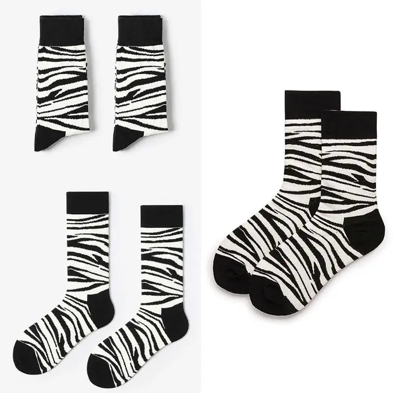 Unisex Hip Hop Funny Socks Black White Stripes Skateboard Hosiery