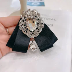 Korean Fabric Bow Tie Brooch Pins Female Shirt Dress Necktie Luxulry Crystal Rhinestones Collar Fashion Jewelry Accessories
