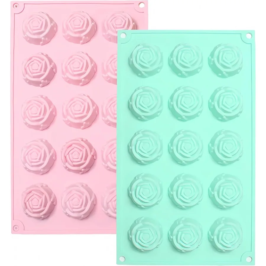 

Flower Silicone Molds 2Pcs Rose Silicone Molds 15-Cavities Food Grade Non-Stick Flower Candy Mold Rose Ice Cube Fondant Mold fo