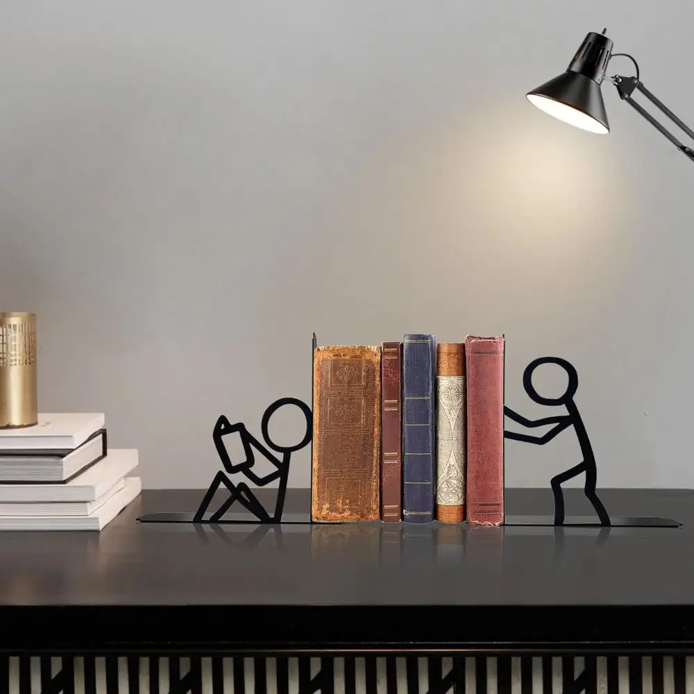 Unique Decorative Bookends Reading Decor Bookshelf Decor Book Stopper Metal Desk Book Ends Office School