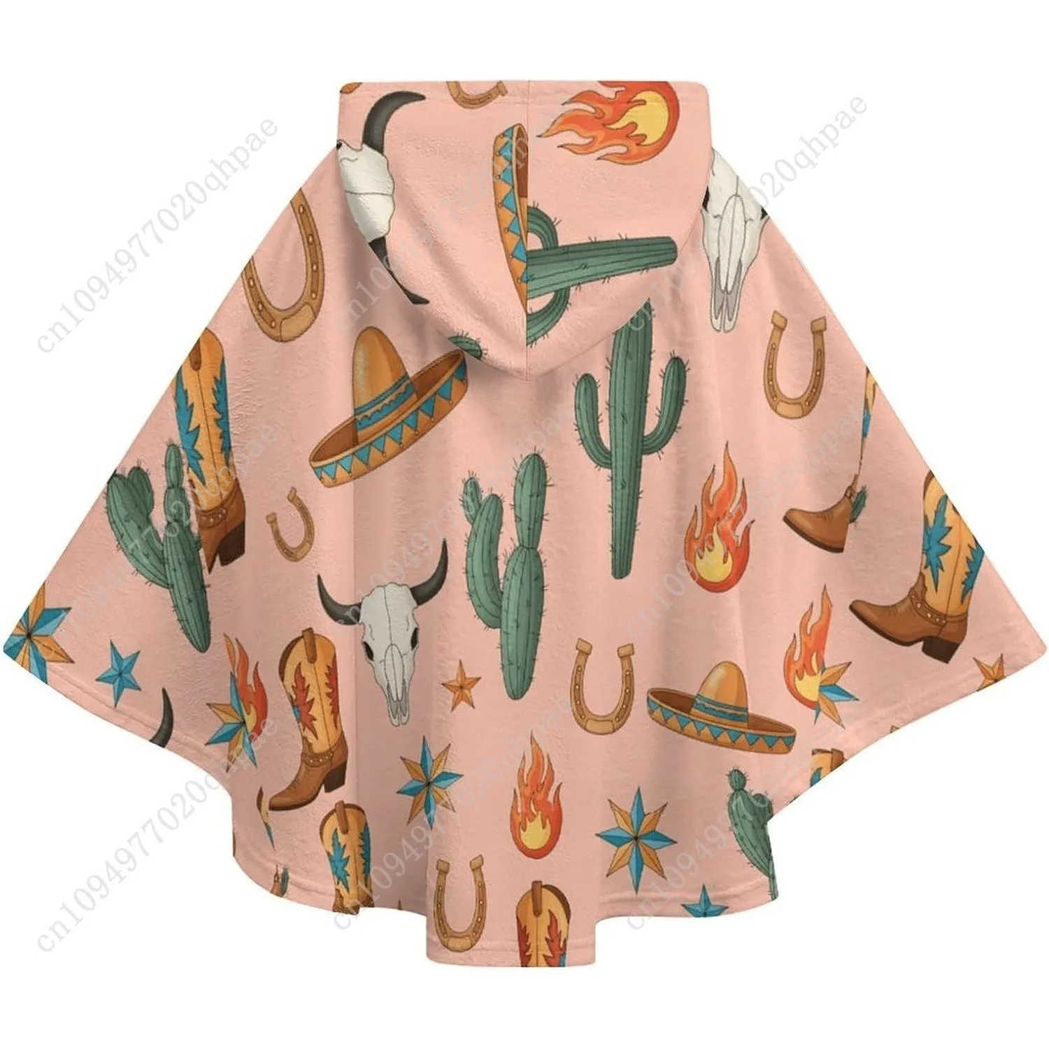 Pull couverture en flanelle confortable, bottes de taureau occidental, sweat à capuche surdimensionné avec poches pour enfants et adolescents