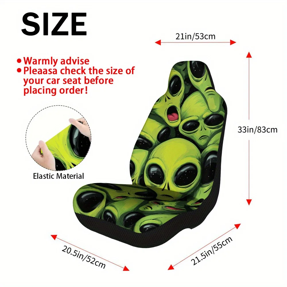 2pcs Halloween Alien Face Car Seat Covers Trendy, High-Quality, Durable, Easy to Clean, All-Season Comfort, Fit for Most Cars