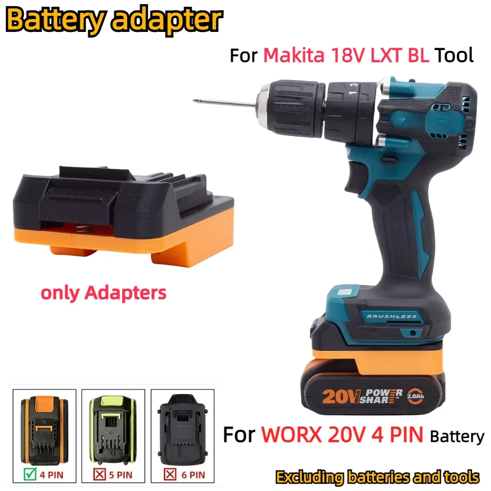 Battery Adapter Converter for WORX 20V 4 PIN Li-ion Battery Series To Makita 18V LXT BL Cordless Power Tools(Adapters only）