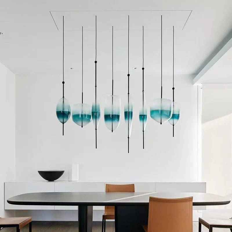 2025 Modern Personality Creative Blue Glass Chandelier Gradient Color Glass Pendant Light Hotel Cafe Bar Dining Room LED Ceiling