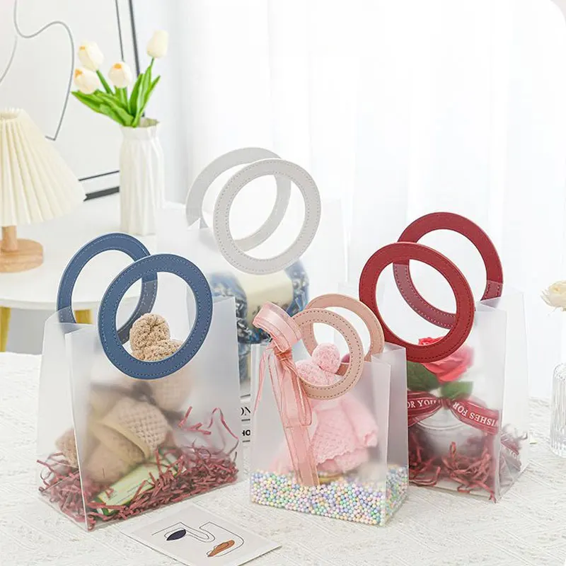 5/10PCS Gift Bags Semi Transparent Circular Handle Packaging Bags Wedding Holiday Party Gift Packaging Home Storage Bags