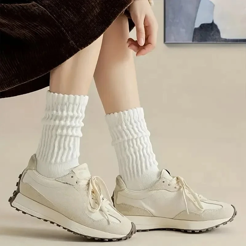 6 Pairs Women's Autumn Winter Mid-Calf Socks Fashionable Simple Solid Color Warm Comfortable Casual Stacked Knitted Socks image 3