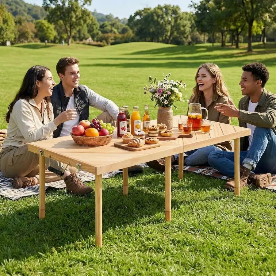 44 X 22 Inch Portable Wooden Folding Picnic Table,Adjustable Height,Lightweight Outdoor DesignSturdy BuildEasy Setup,Built-In Ca