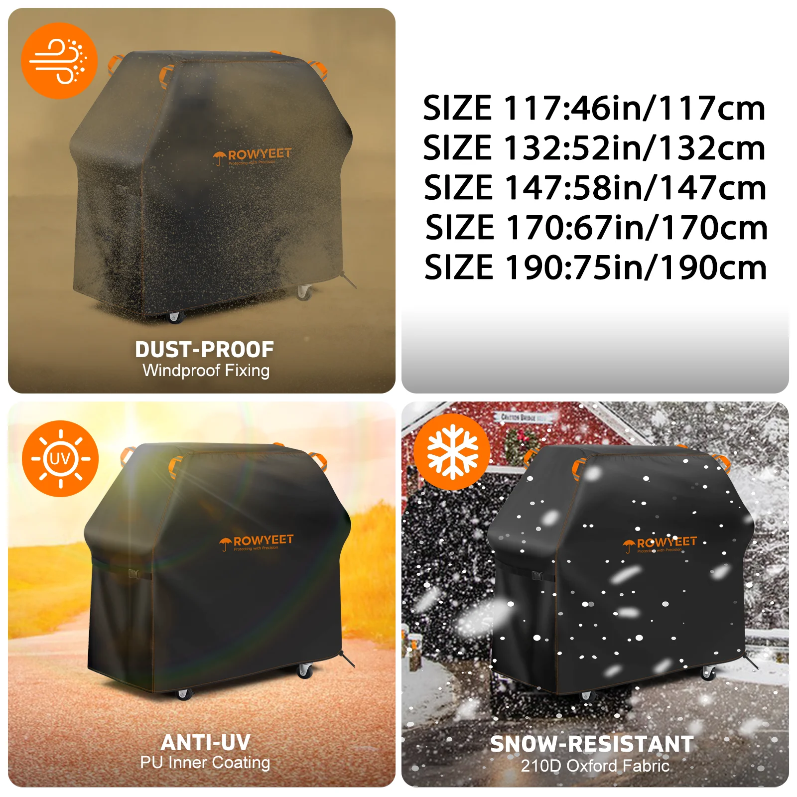 Orange Line Bbq Cover Rowyeet Outdoor Bbq Grill Cover, Waterproof and Uv-Resistant Gas Grill Cover, with Adjustable Hem