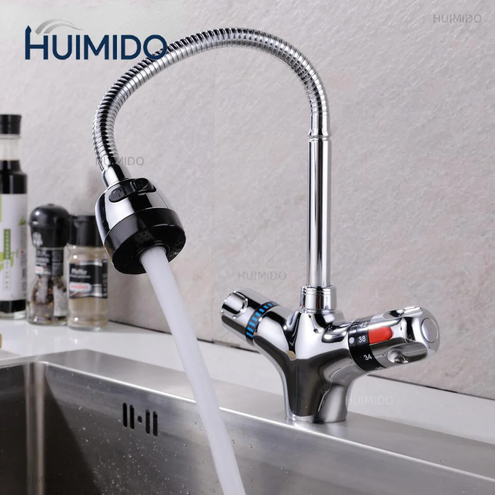 Brass chrome finish Kitchen Mixer tap Cold and Hot Kitchen thermostatic faucet Constant temperature mixer basin faucet