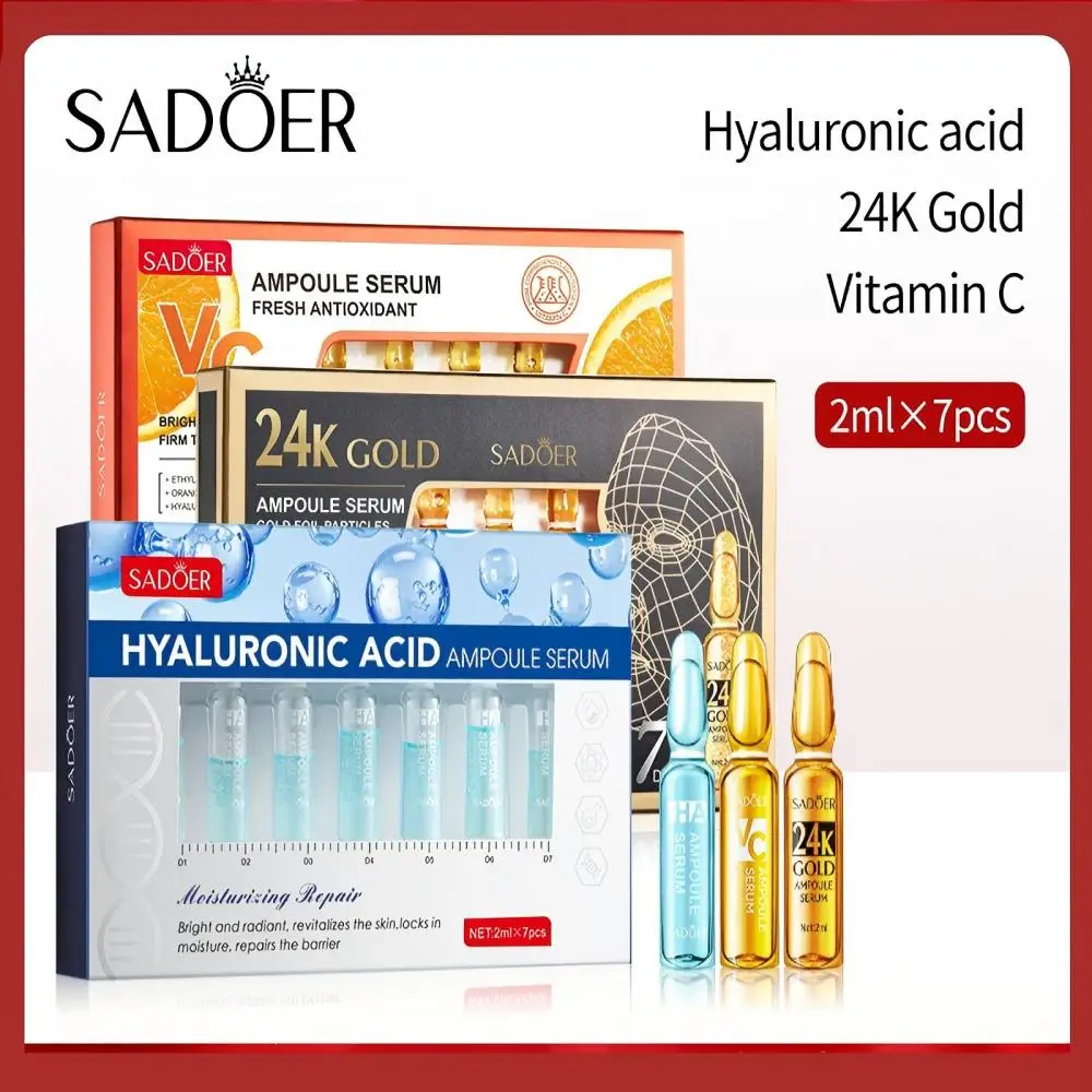 7Pcs Hyaluronic Acid/Vitamin C/24K Golden Ampoule Essence Kit - Moisturizing, Dark Spots Freckles Removal Anti-Aging Skincare