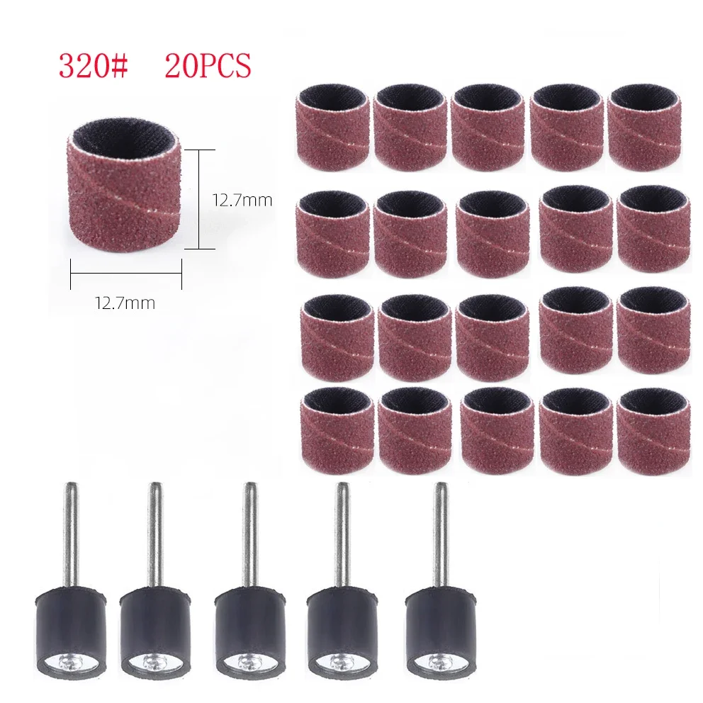 Sanding Drum Ring With Rod Abrasive Sandpaper Ring Rotary Grinding Head 40-320 Grit Electric Sanding Head Polishing Tool