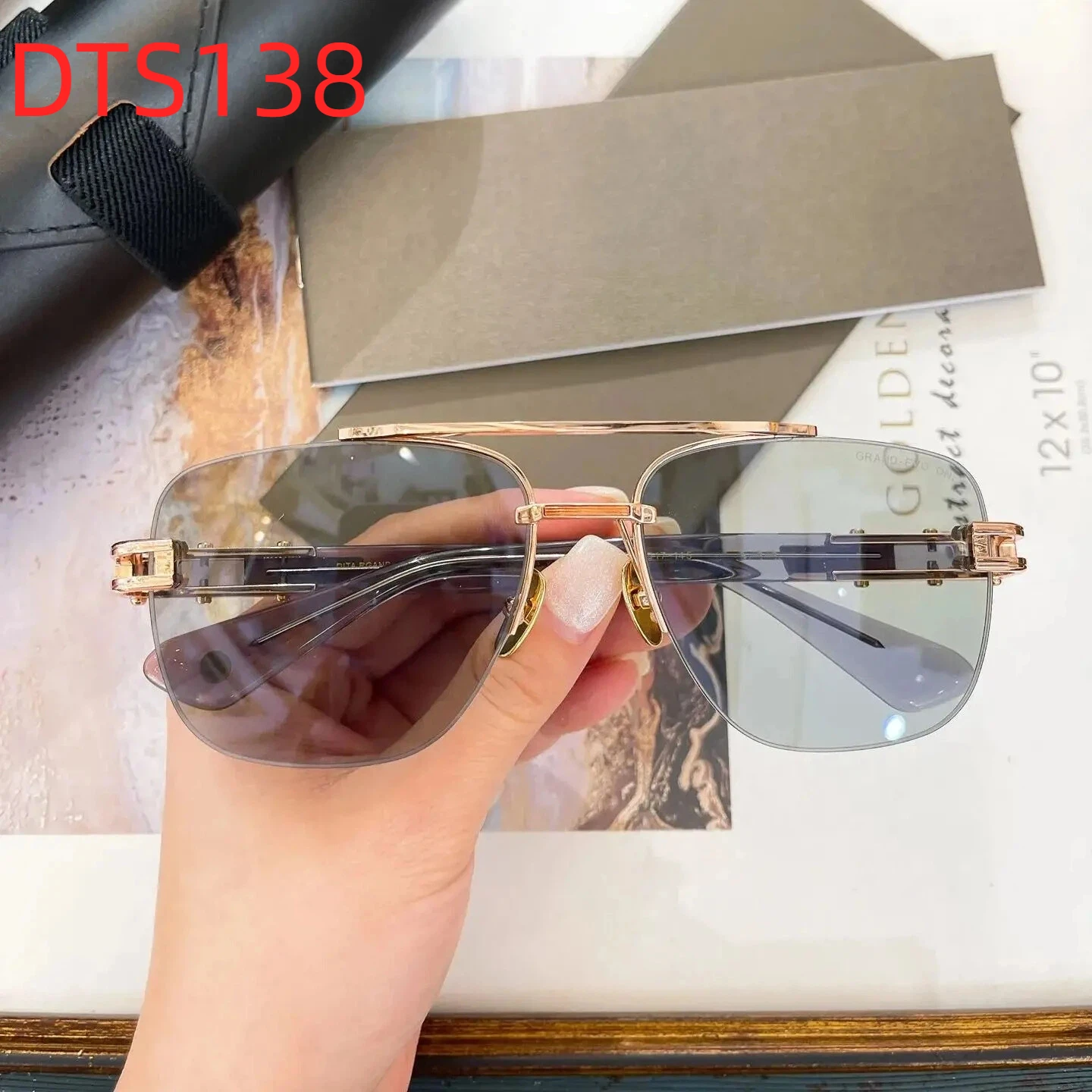 

New DT GRAND-EVO ONE DTS138 Trendy Rimless UV400 Womens Sunglasses Classic Acetate Frame Business Men's Sun Glasses With Box