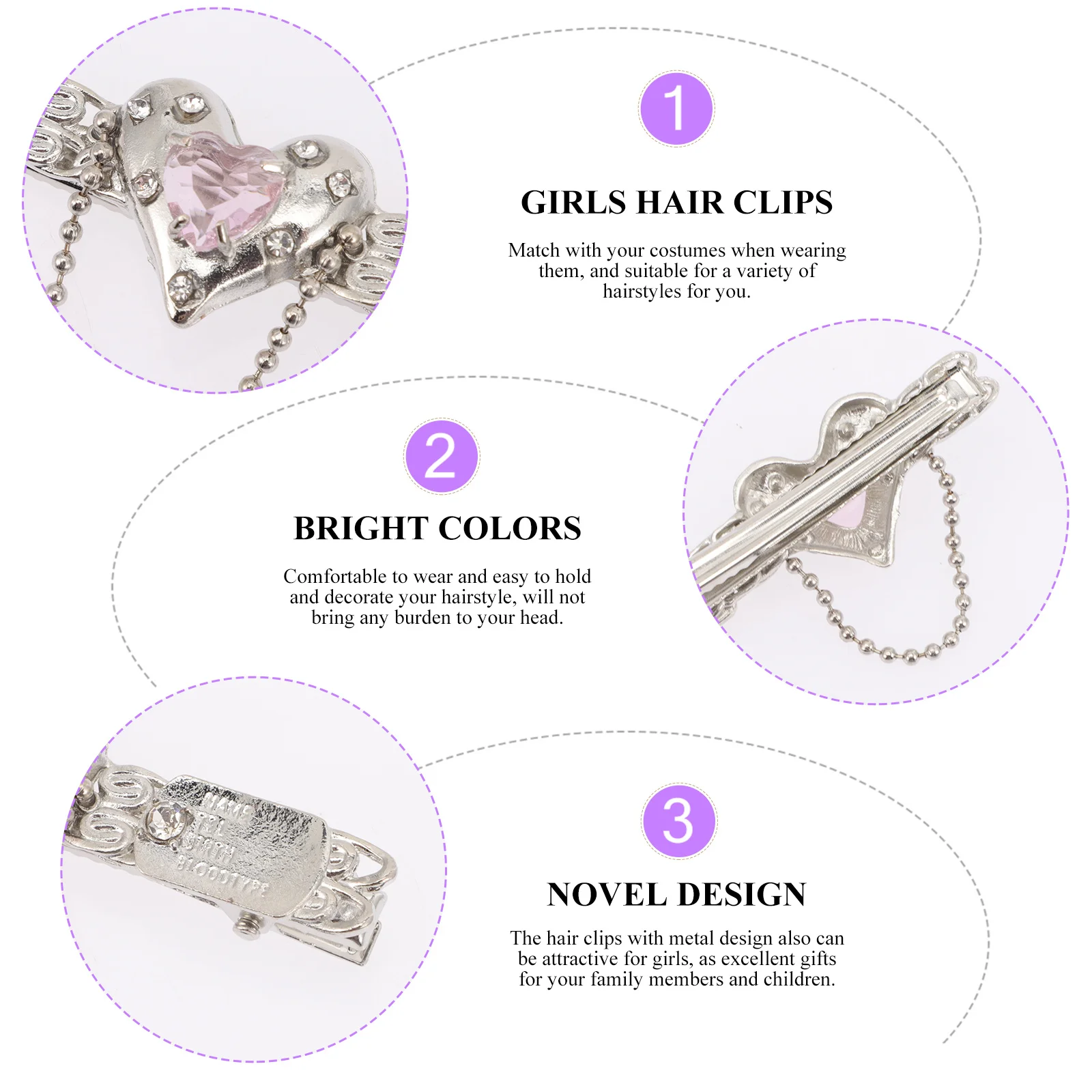 

2Pcs Metal Heart Hair Clips Tassel Barrettes Girls Hair Accessories Perfect for Family Gathering Makeup Daily Use