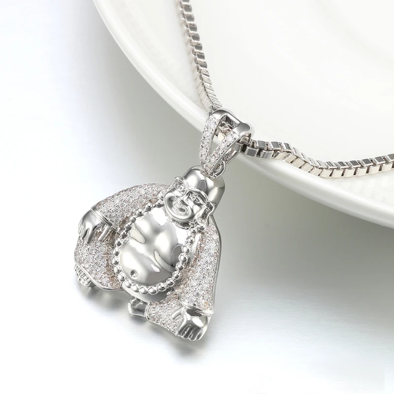 VANAXIN Happy Buddha Pendant Necklaces Charm Punk Jewelry For Men Lucky Amulet Fashion Bling CZ Women Gift