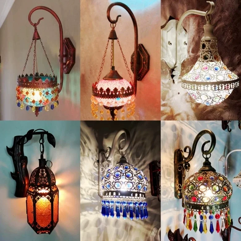 Western restaurant hollow iron wall lamp, Moroccan Bohemian Western style corridor southeast wall lamp