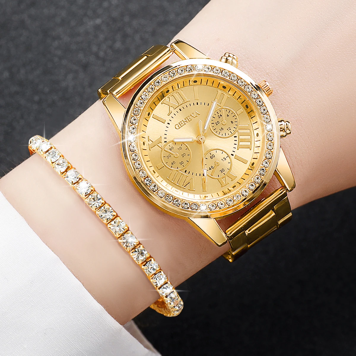 6 sztuk/zestaw moda damska zegarek Roma Dial damskie zegarki kwarcowe ze stalową opaską zestaw biżuterii (bez pudełka) — zdjęcie 4