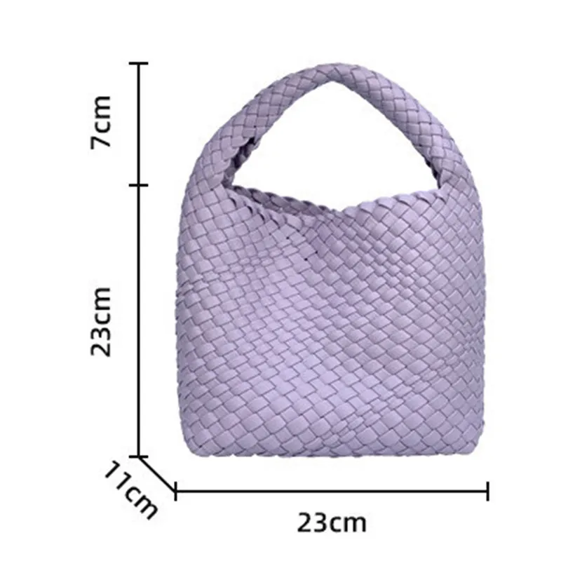 2023 Summer Leather Woven Tote Bag Brand Design Women Handbags Luxury Soft Pu Leather Tote Bag Pink Green Shopper Purses