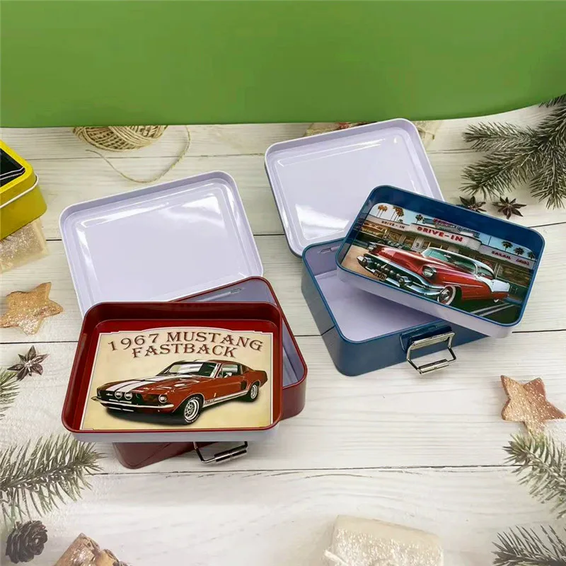 Scatola portaoggetti doppia vintage Scatola quadrata in latta Portagioie Organizzare la casa