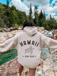 Hawaii - Women's hooded sweatshirt pocket and printed long sleeved sweater fashionable warm clothing for surfing clubs