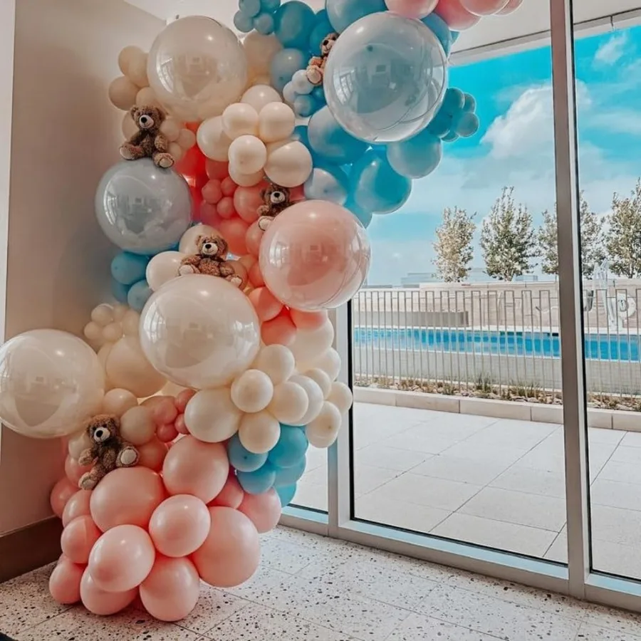 137pcs Moana Birthday Party Supplies Aqua Blue Coral Pearl Champagne Gold Latex Balloons with Summer Hibiscus Sticke for Tropic