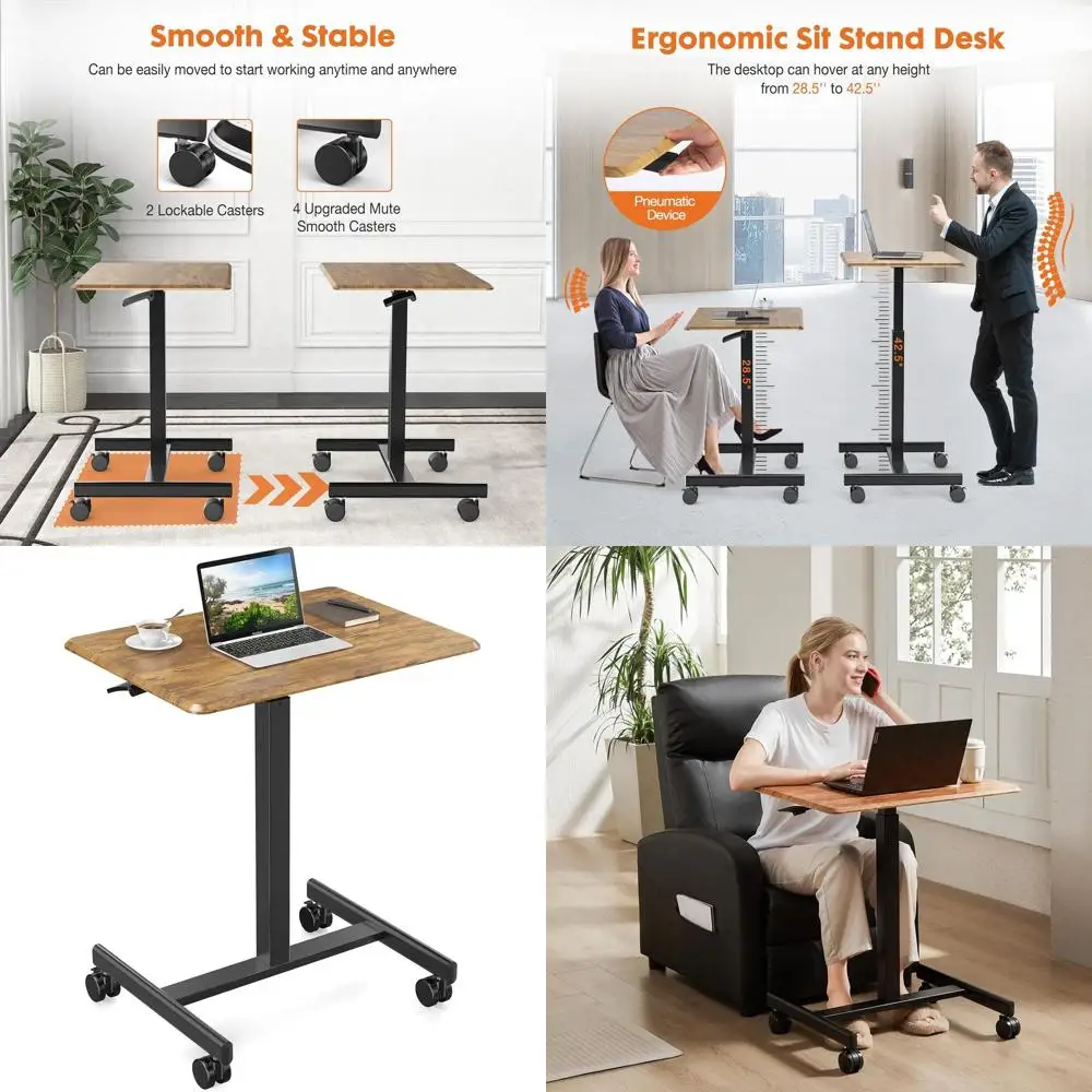 

Portable Rolling Laptop Desk with Adjustable Height, Rust Brown, for Home Office Use