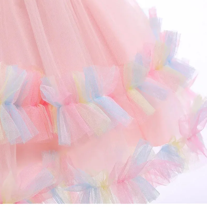 Tulle Flower Toddler Girl Dress For Kids Round Neck Embroidered Child Wedding Evening Party Dress For Girl 1-5 Years Old