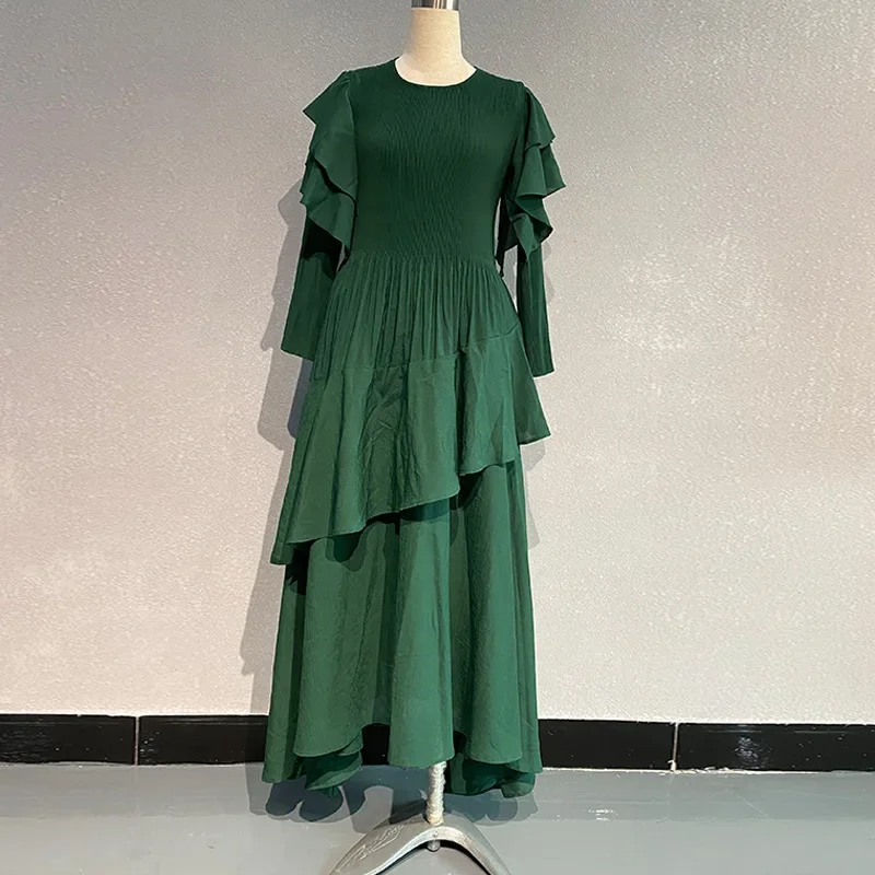 Vestido largo plisado con volantes para mujer, ropa informal holgada con pliegues originales, novedad de primavera 2024