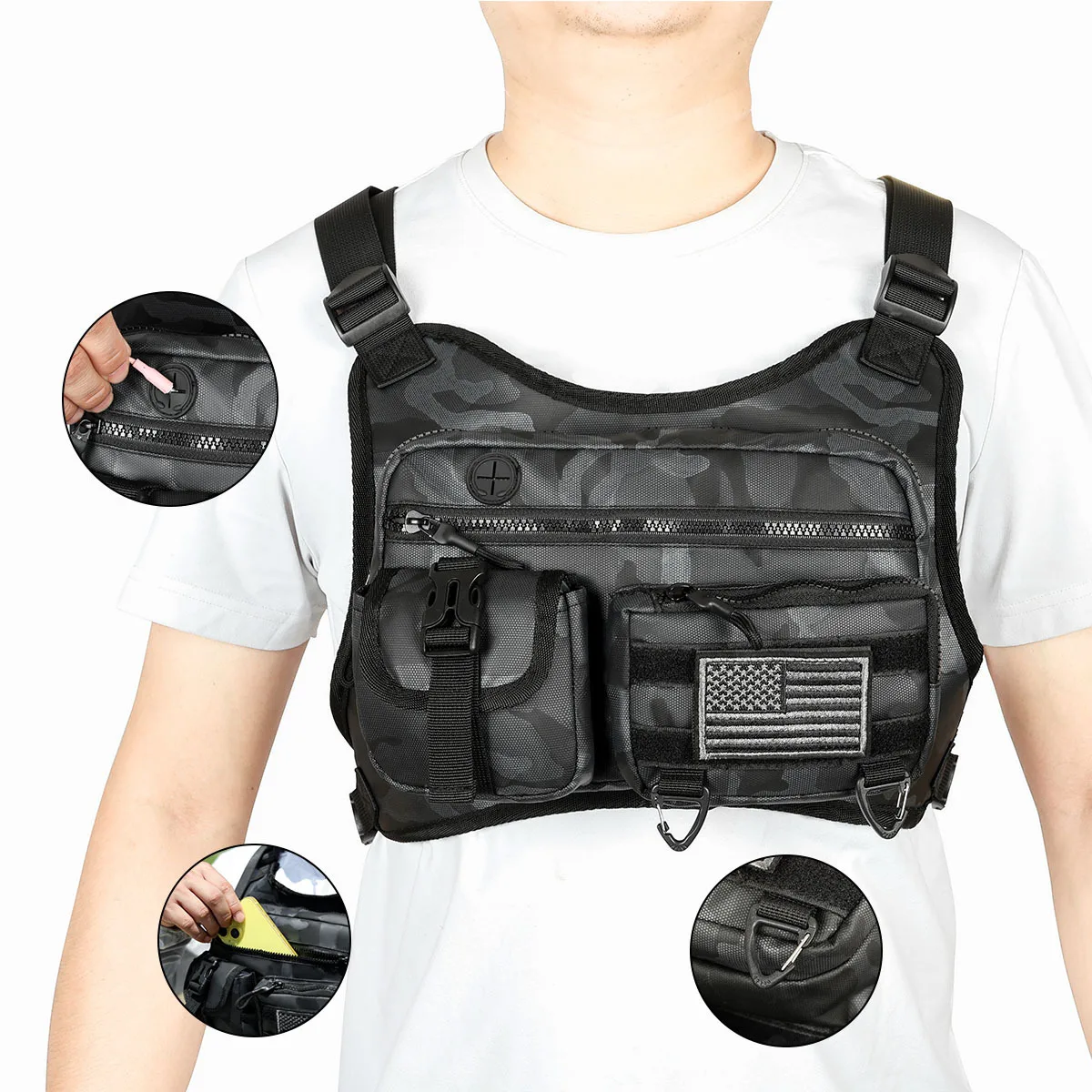 Front Sports Chest Bag with Adjustable Straps Vest Bag Shoulder Backpack Large Capacity Outdoor Cycling Climbing Bags Women Men