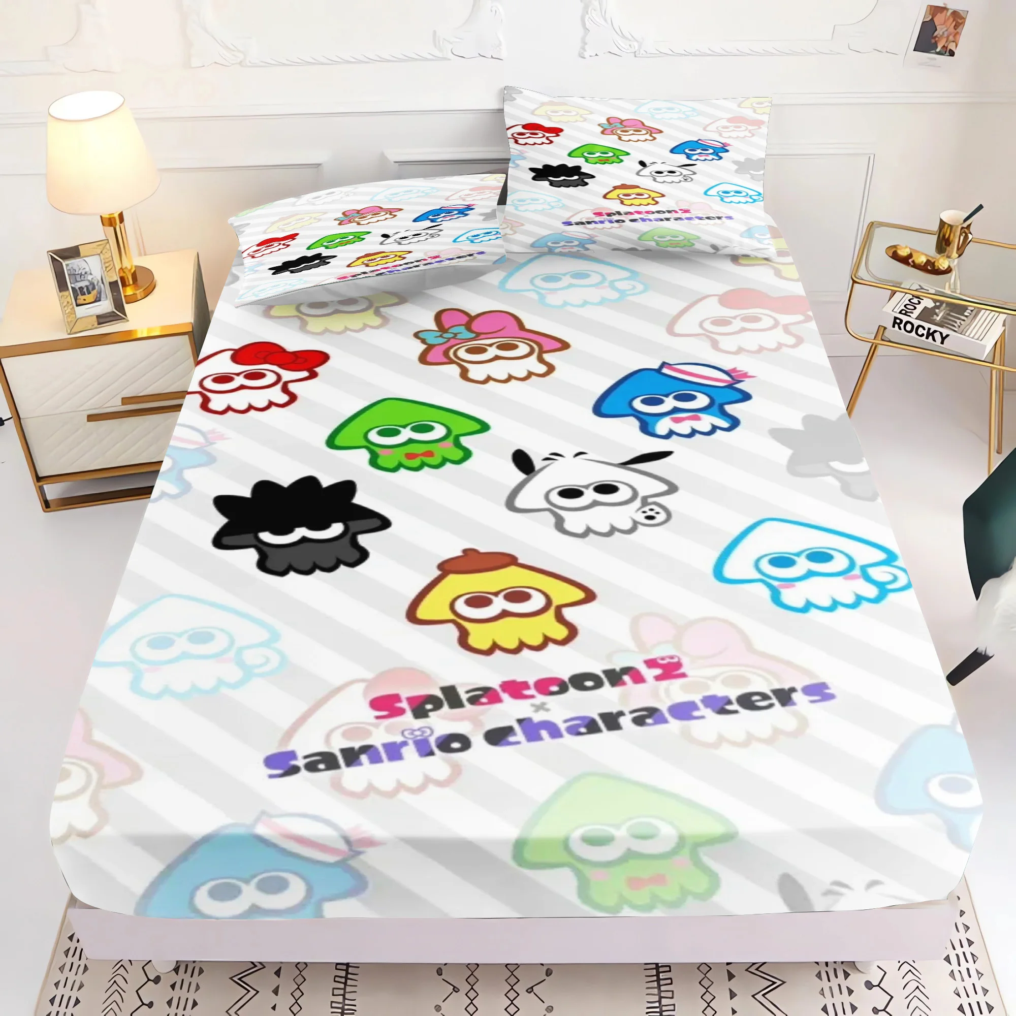 Game, Splatoon 100% Polyester 2/3pcs Fitted Sheet Comforte Christmas Gifts 3D Children'S Bedding Set Anime Home Decor