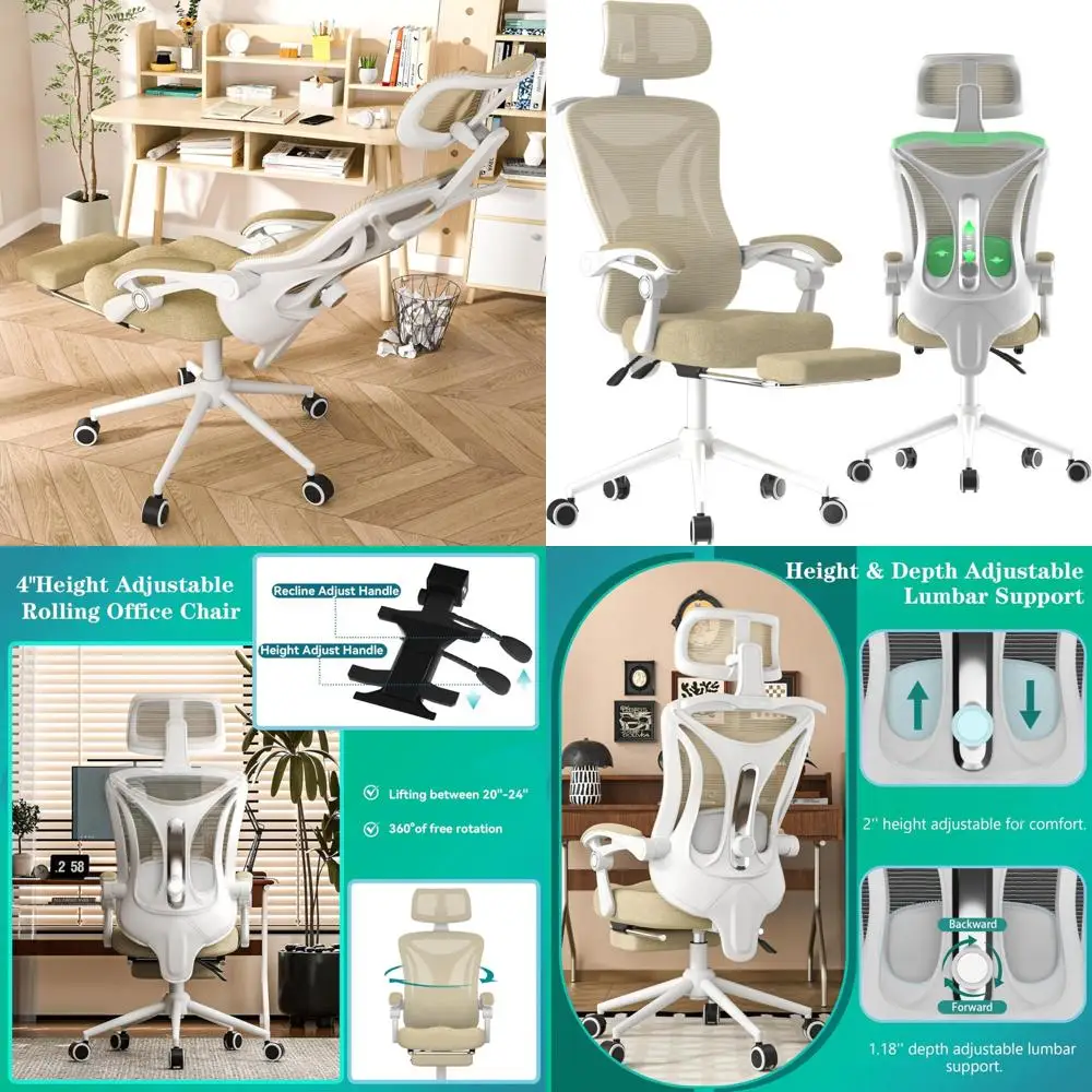 

Ergonomic Office Chair with Adjustable Lumbar Support and Headrest, Reclining 90-160° with Footrest, Mesh Back for Home Office a