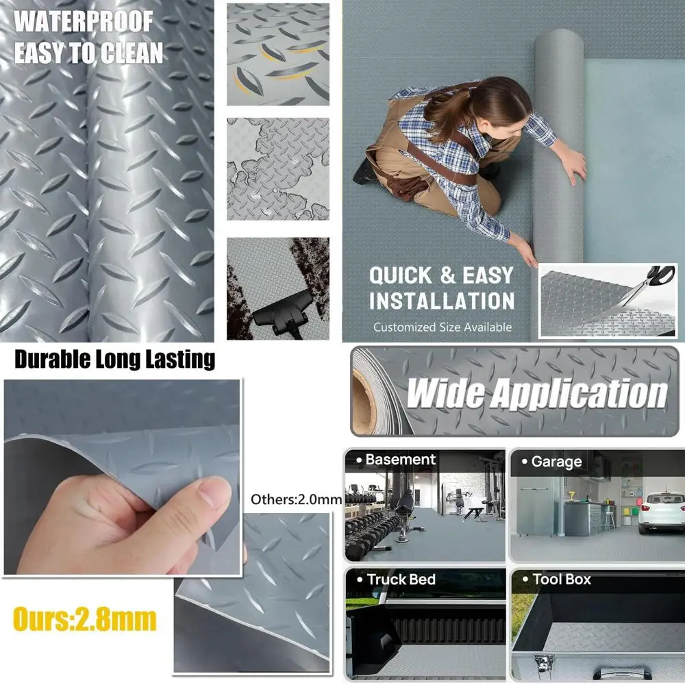 

Толстый коврик для пола гаража из ПВХ - сверхпрочная водонепроницаемая противоскользящая защита для автомобилей, прицепов, внедорожников, подвалов и спортзалов (серый) (1 фут)