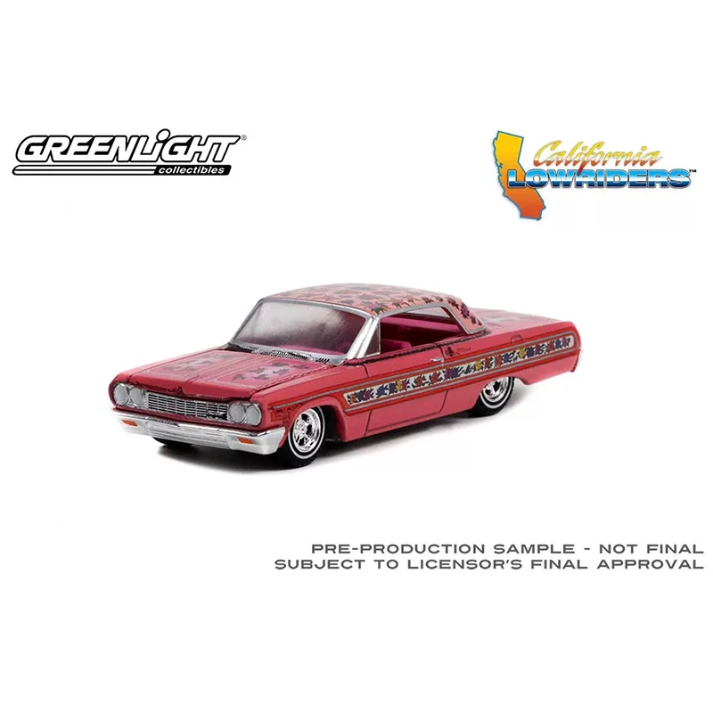 Greenlight 1:64 California Lowriders Series 1-1964 Impala Lowrider Pink with Roses Child New Year gift car model toy