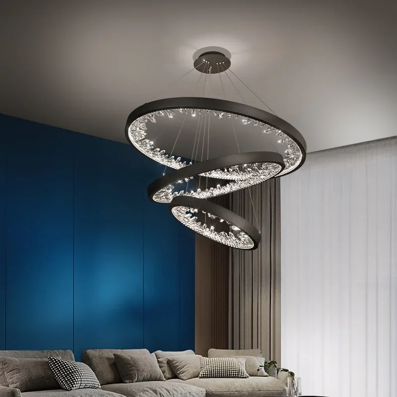 

modern Creative Chandelier Living Room Modern Hanging Lamp Luxury Home Decor Indoor Pendant Light Black Rings Bedroom Led Lustre
