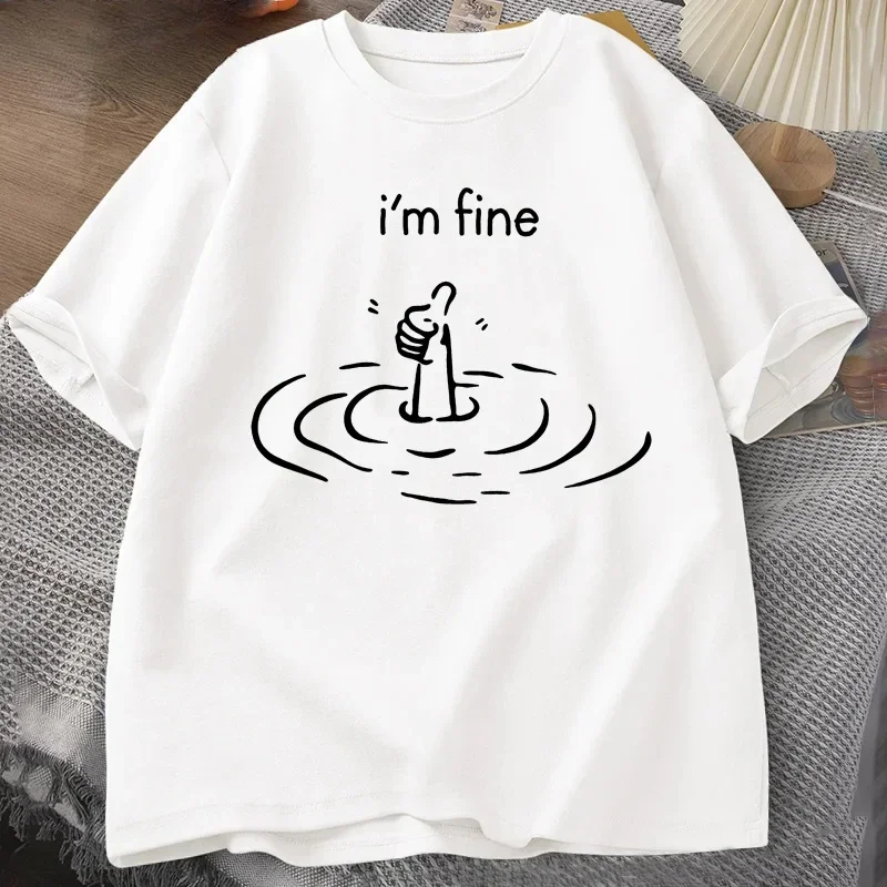 Im Fine Back Print T-shirt Women Funny Mental Health T Shirt Humor Short Sleeve Fashion Tees